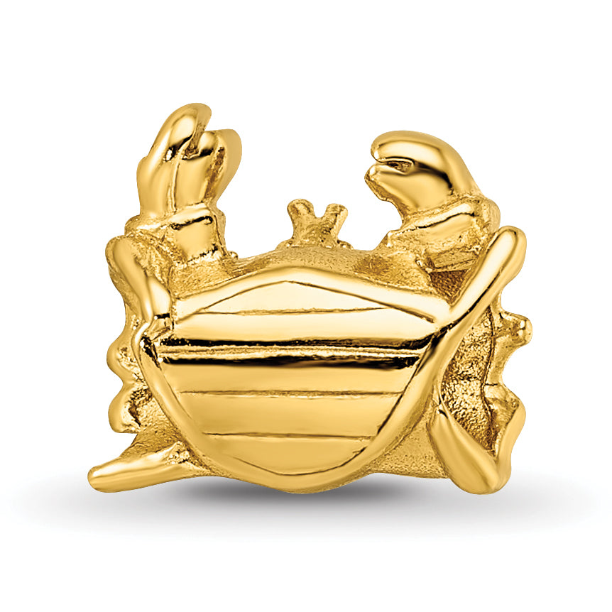 925 Sterling Silver Gold-Plated Crab Bead with Polished Finish Nautical Theme