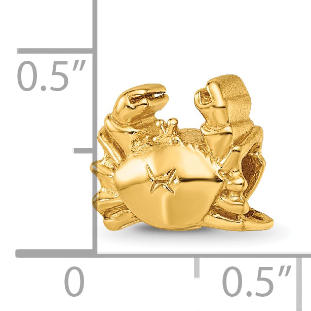 925 Sterling Silver Gold-Plated Crab Bead with Polished Finish Nautical Theme