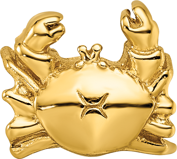 925 Sterling Silver Gold-Plated Crab Bead with Polished Finish Nautical Theme