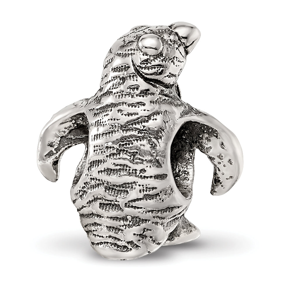 Sterling Silver 925 Penguin Bead with Antiqued Finish Solid Cast Design