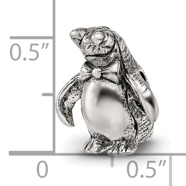 Sterling Silver 925 Penguin Bead with Antiqued Finish Solid Cast Design
