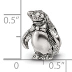 Sterling Silver 925 Penguin Bead with Antiqued Finish Solid Cast Design