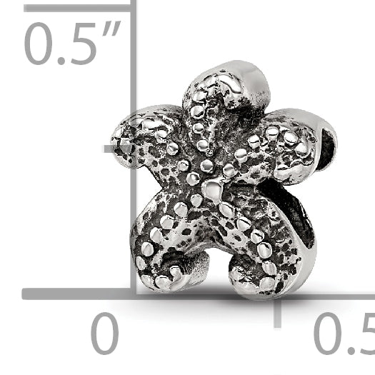 Sterling Silver 925 Antiqued Starfish Bead with Solid Cast Design