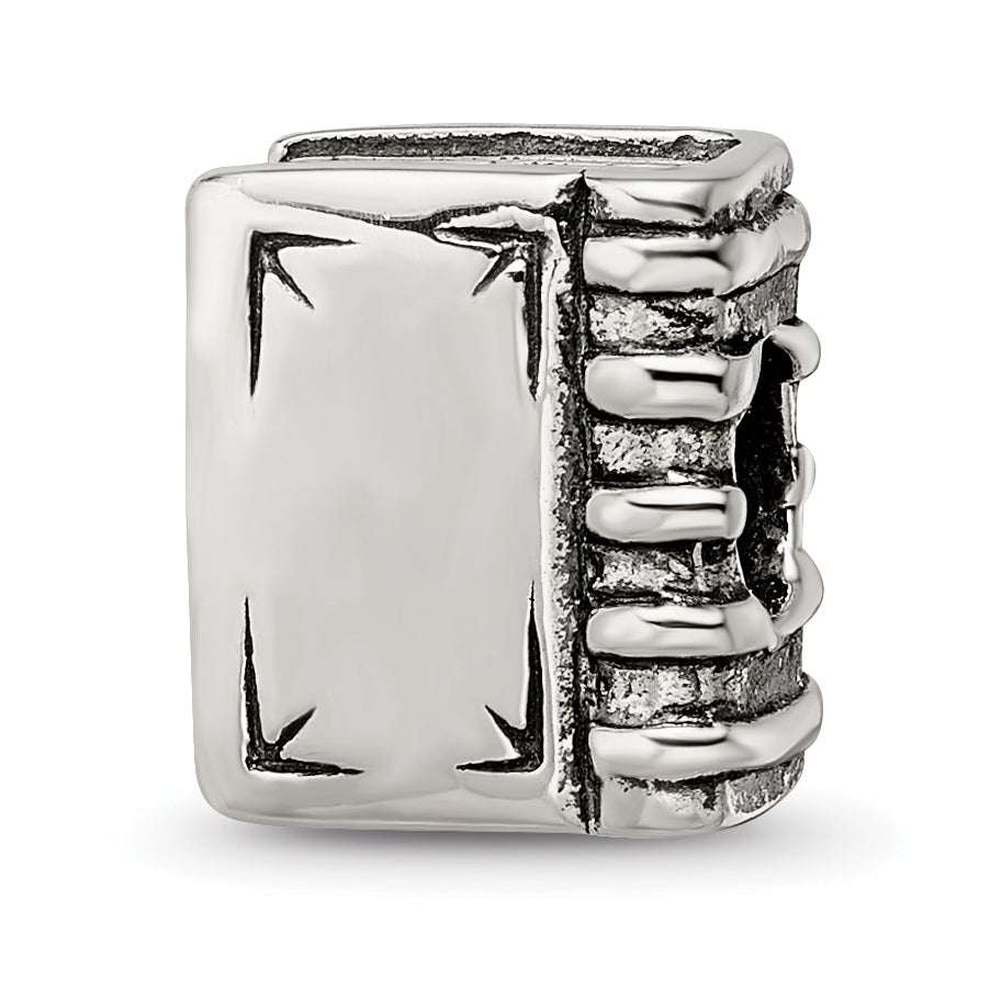 Sterling Silver 925 Antiqued Book Bead with Themed Design