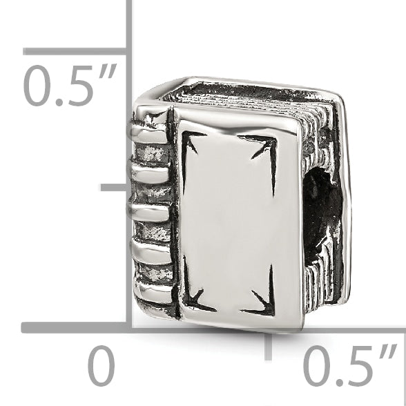Sterling Silver 925 Antiqued Book Bead with Themed Design
