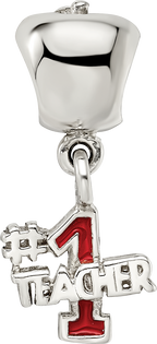Sterling Silver #1 Teacher Apple Dangle Bead with Enameled Finish