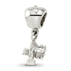 Sterling Silver #1 Teacher Apple Dangle Bead with Enameled Finish