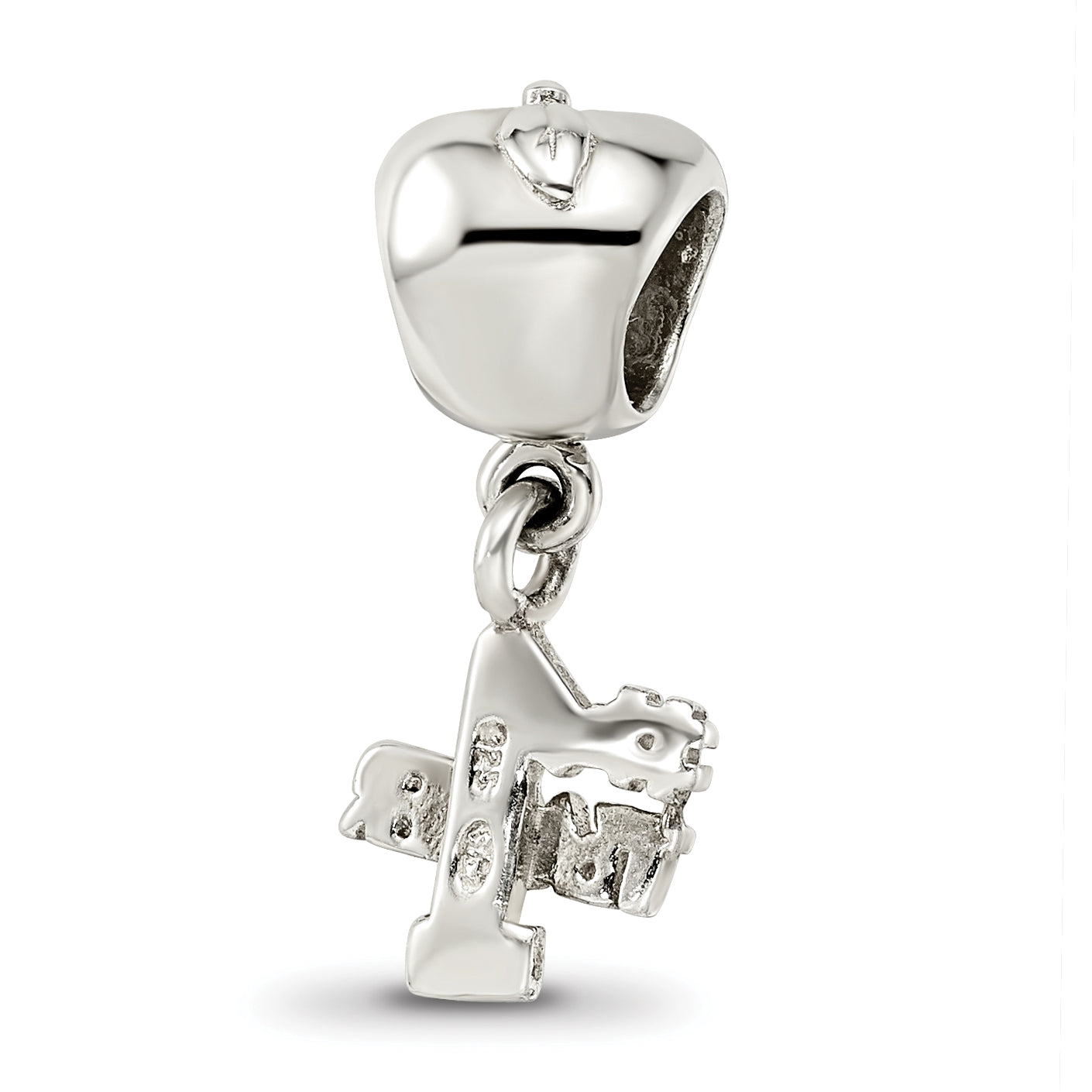 Sterling Silver #1 Teacher Apple Dangle Bead with Enameled Finish