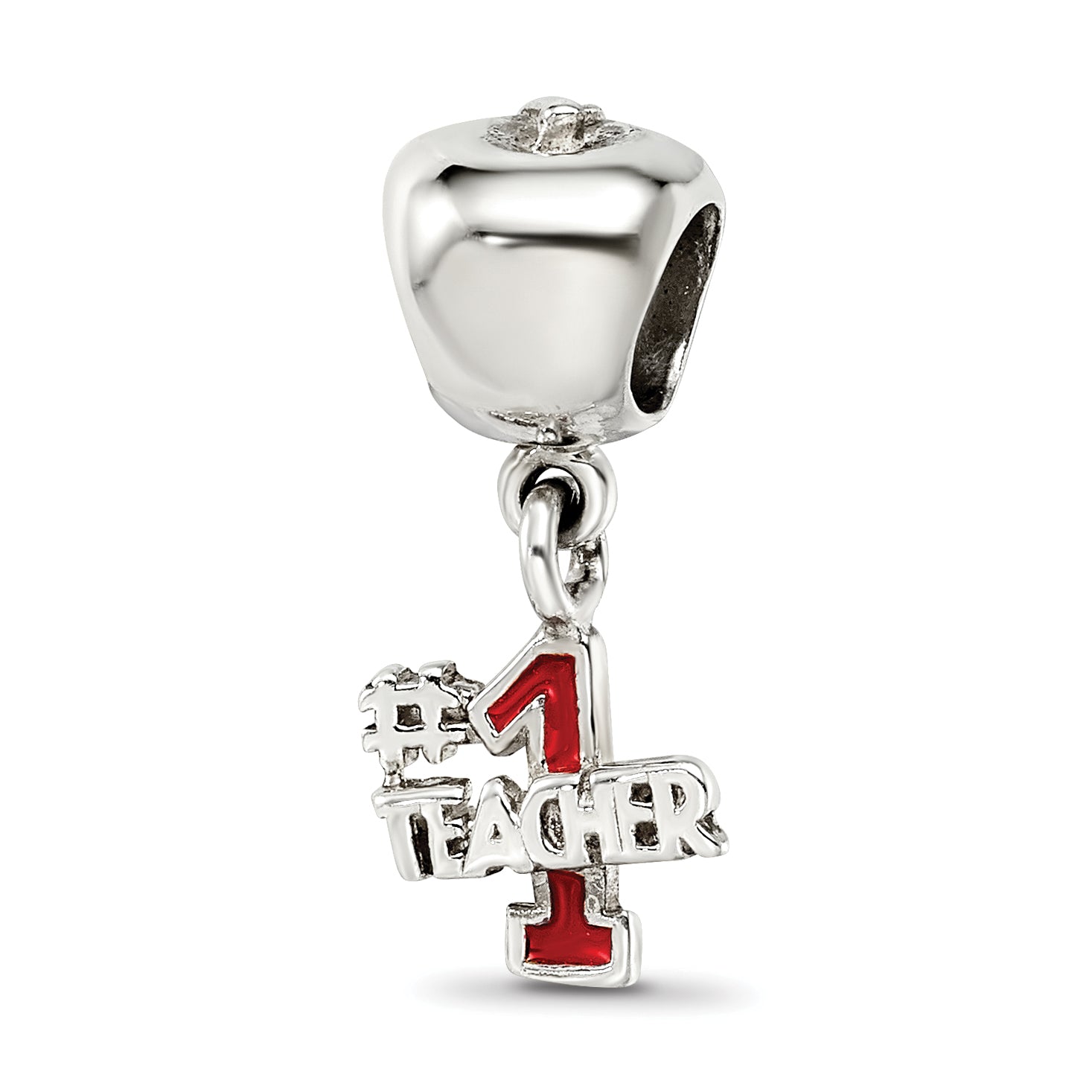 Sterling Silver Reflections Apple w/Enameled #1 Teacher Dangle Bead Main image