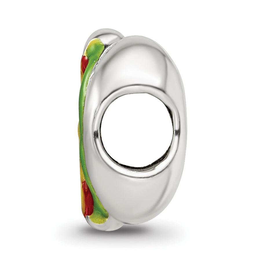 Sterling Silver 925 Enameled Hot Dog Bead with Antiqued Finish Fun Themed Design