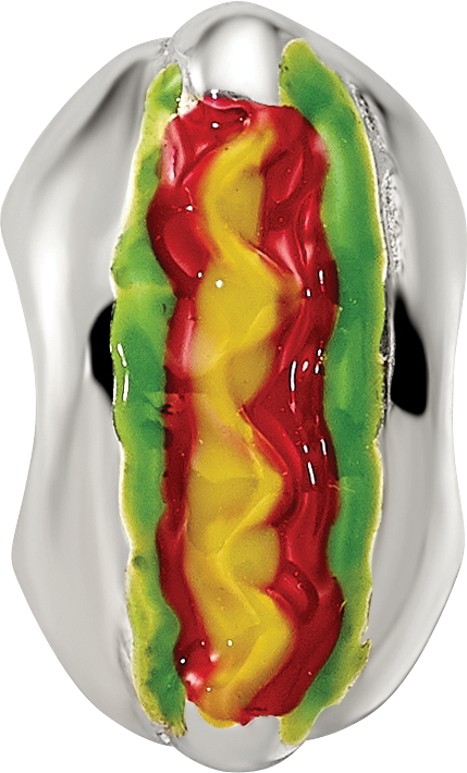 Sterling Silver 925 Enameled Hot Dog Bead with Antiqued Finish Fun Themed Design
