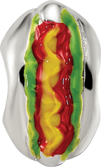 Sterling Silver 925 Enameled Hot Dog Bead with Antiqued Finish Fun Themed Design