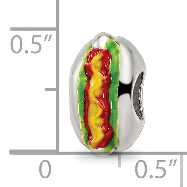 Sterling Silver 925 Enameled Hot Dog Bead with Antiqued Finish Fun Themed Design