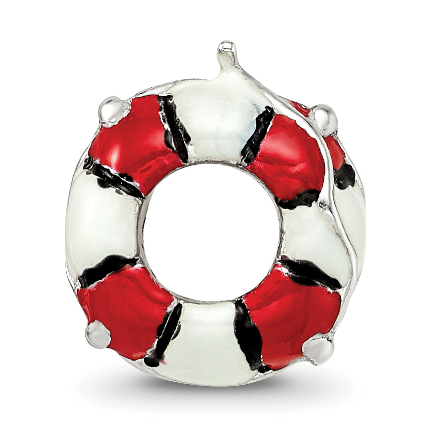Sterling Silver 925 Life Preserver Bead with Enameled Accents  Antiqued Finish Secondary image