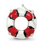 Sterling Silver 925 Life Preserver Bead with Enameled Accents  Antiqued Finish