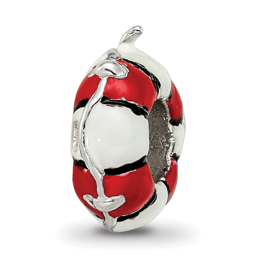 Sterling Silver 925 Life Preserver Bead with Enameled Accents  Antiqued Finish
