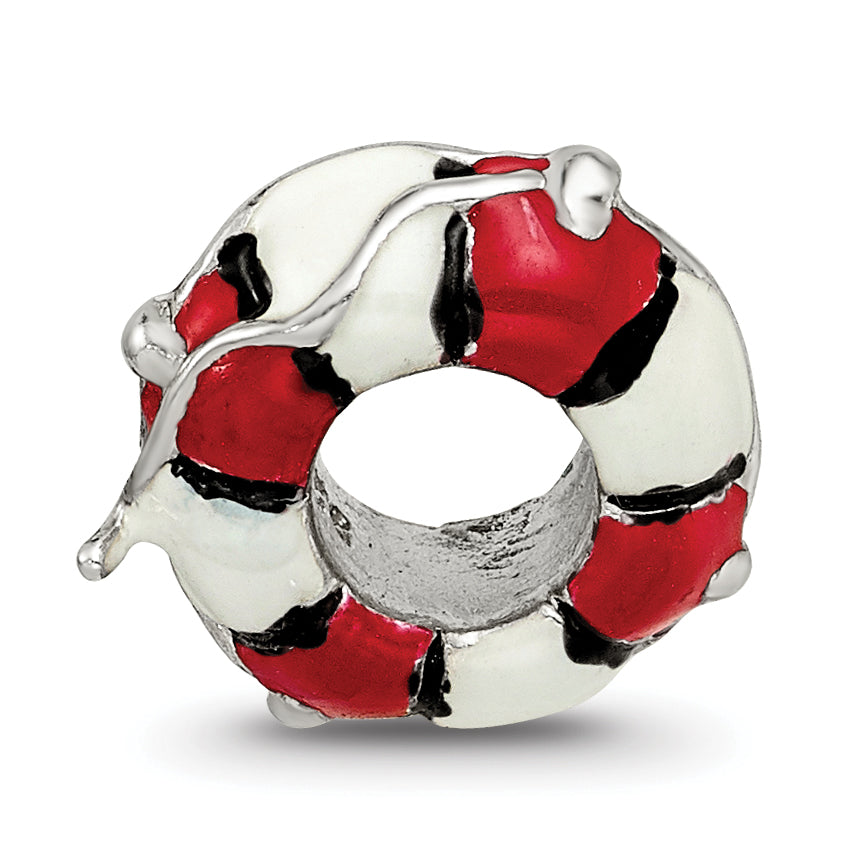 Sterling Silver 925 Life Preserver Bead with Enameled Accents  Antiqued Finish
