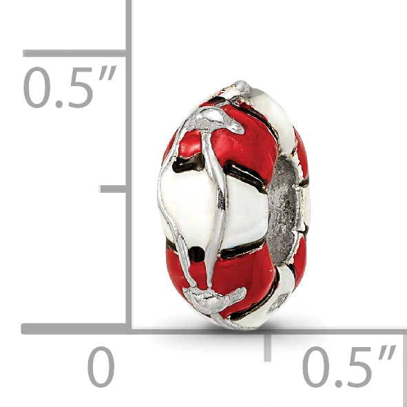 Sterling Silver 925 Life Preserver Bead with Enameled Accents  Antiqued Finish