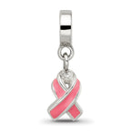 Sterling Silver 925 Enameled Awareness Dangle Bead with Antiqued Finish