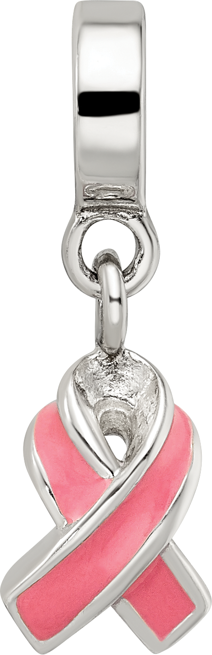 Sterling Silver 925 Enameled Awareness Dangle Bead with Antiqued Finish