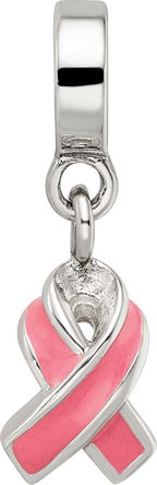 Sterling Silver 925 Enameled Awareness Dangle Bead with Antiqued Finish