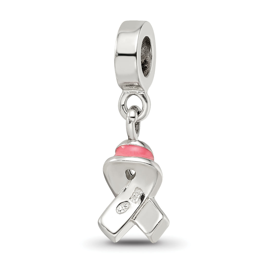 Sterling Silver 925 Enameled Awareness Dangle Bead with Antiqued Finish