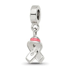 Sterling Silver 925 Enameled Awareness Dangle Bead with Antiqued Finish