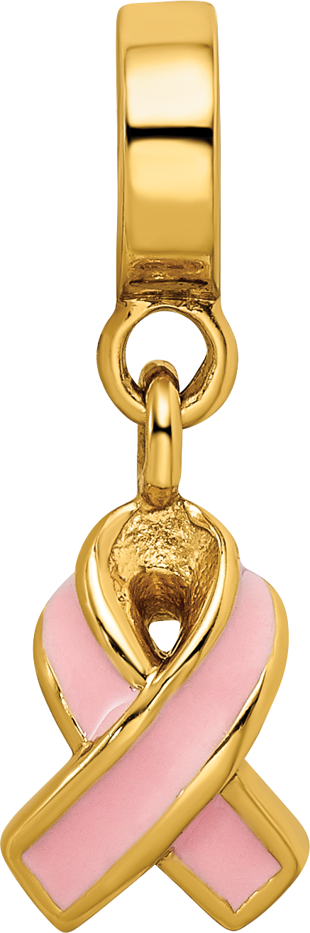 925 Sterling Silver Gold-Plated Awareness Dangle Bead with Enamel Accent  Polished Finish