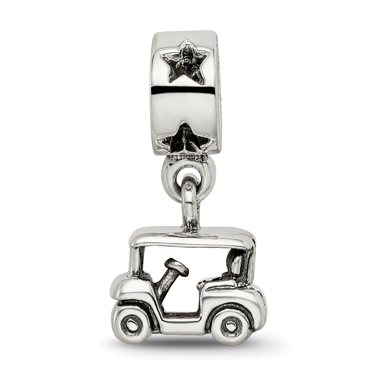 Sterling Silver 925 Golf Cart Dangle Bead with Antiqued Finish