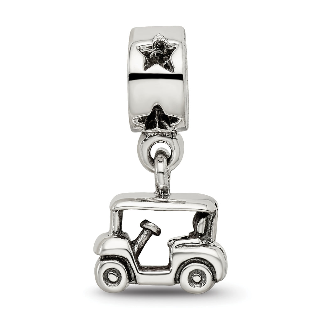Sterling Silver 925 Golf Cart Dangle Bead with Antiqued Finish