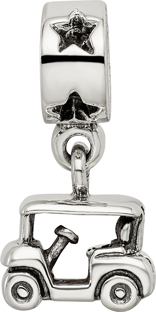 Sterling Silver 925 Golf Cart Dangle Bead with Antiqued Finish