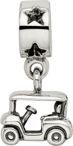 Sterling Silver 925 Golf Cart Dangle Bead with Antiqued Finish