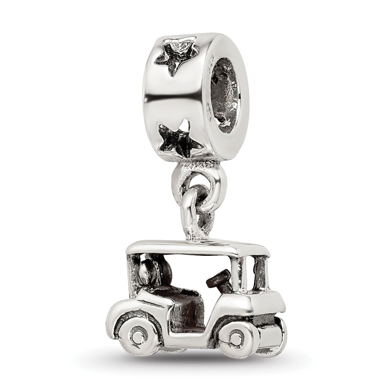 Sterling Silver 925 Golf Cart Dangle Bead with Antiqued Finish