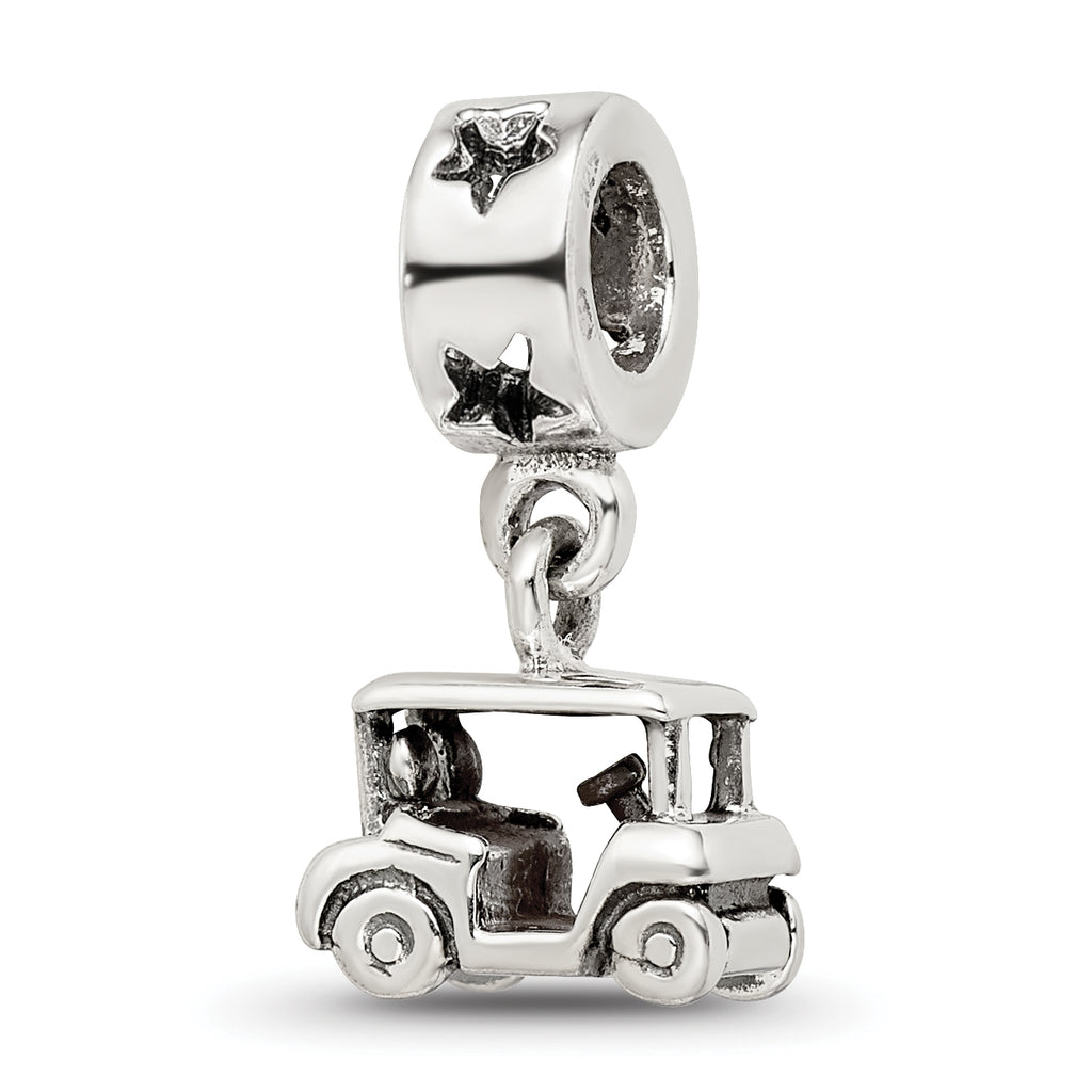 Sterling Silver 925 Golf Cart Dangle Bead with Antiqued Finish