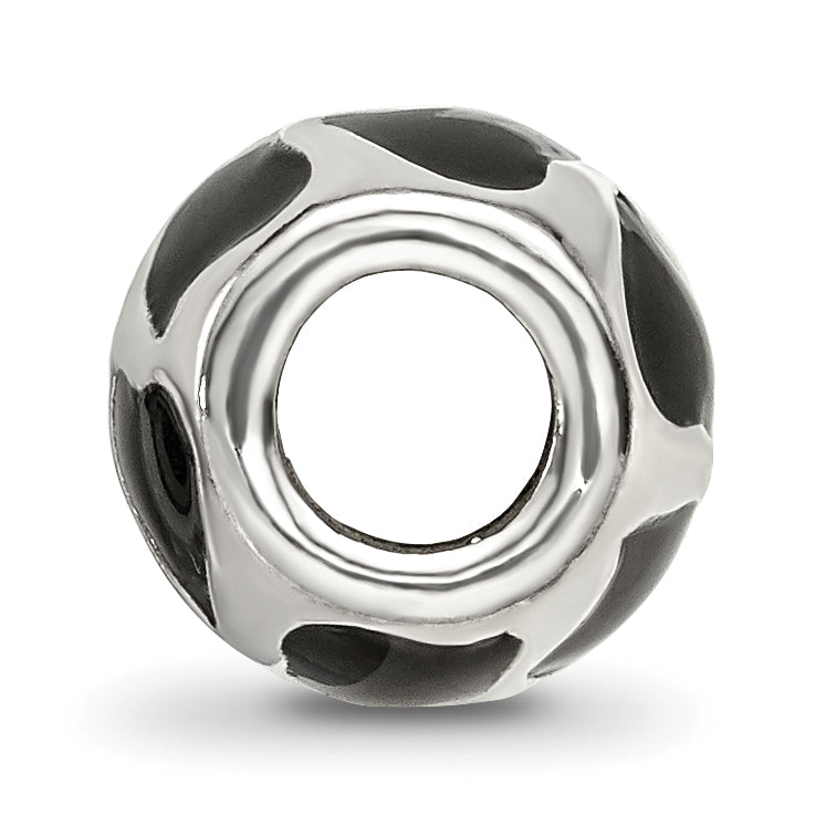Sterling Silver 925 Bead with Black Enameled Hearts Antiqued Finish