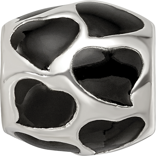 Sterling Silver Reflections Black Enameled Hearts Bead
