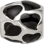 Sterling Silver 925 Bead with Black Enameled Hearts Antiqued Finish