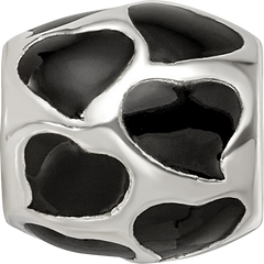Sterling Silver Reflections Black Enameled Hearts Bead