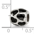 Sterling Silver 925 Bead with Black Enameled Hearts Antiqued Finish