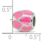 Sterling Silver 925 Pink Enameled Hearts Bead with Antiqued Finish