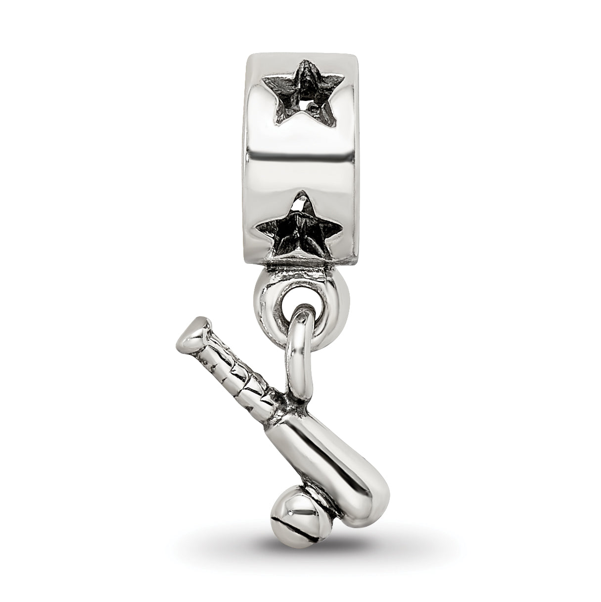 Sterling Silver 925 Baseball Bat & Ball Dangle Bead with Antiqued Finish