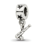 Sterling Silver 925 Baseball Bat & Ball Dangle Bead with Antiqued Finish