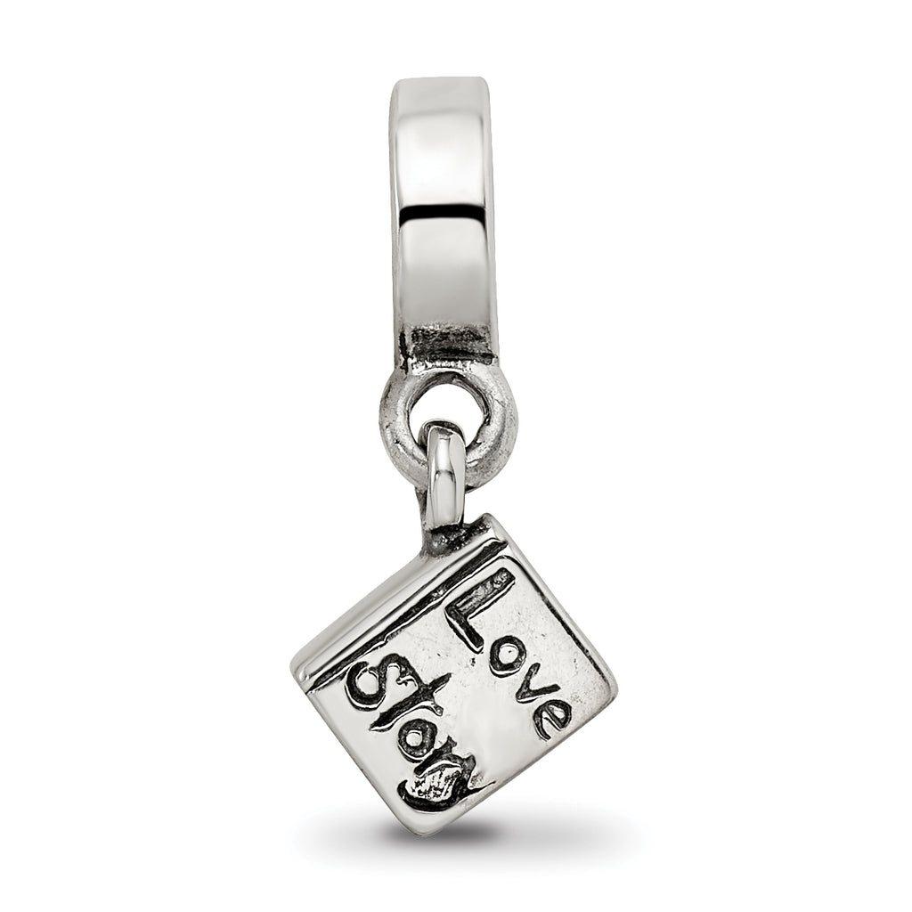 Sterling Silver 925 Love Story Dangle Bead with Antiqued Finish Solid Vintage Charm