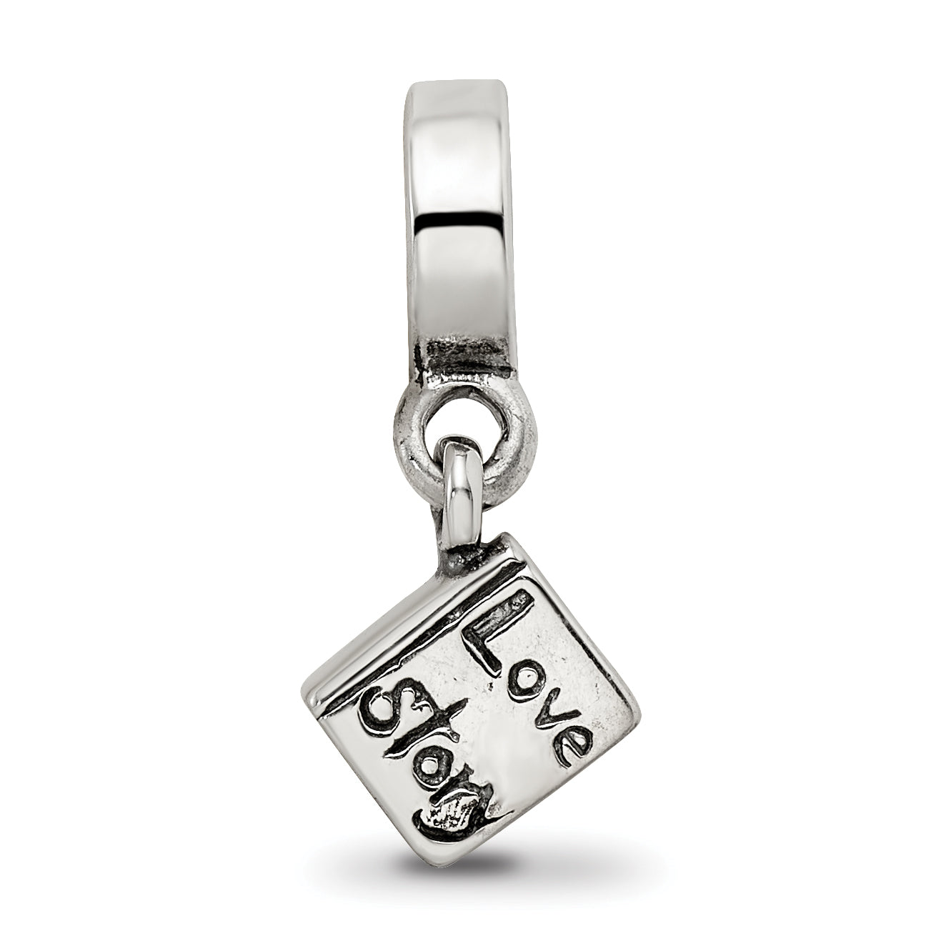 Sterling Silver 925 Love Story Dangle Bead with Antiqued Finish Solid Vintage Charm