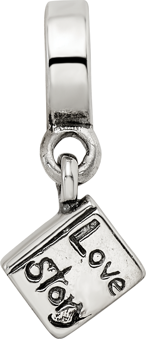 Sterling Silver 925 Love Story Dangle Bead with Antiqued Finish Solid Vintage Charm