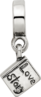 Sterling Silver 925 Love Story Dangle Bead with Antiqued Finish Solid Vintage Charm