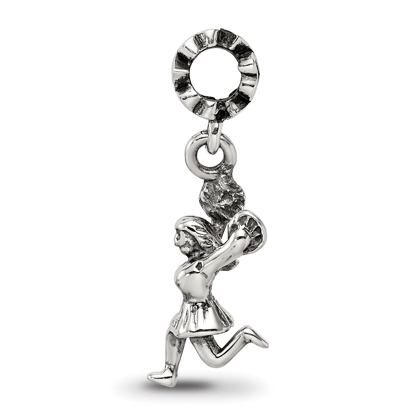 Sterling Silver 925 Cheerleader Dangle Bead with Antiqued Finish Solid Design Secondary image