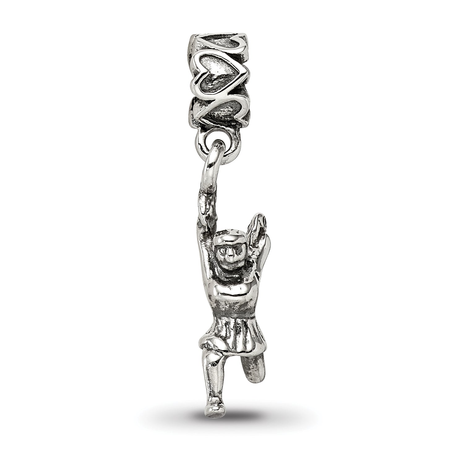 Sterling Silver 925 Cheerleader Dangle Bead with Antiqued Finish Solid Design
