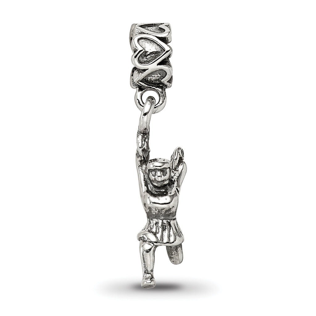 Sterling Silver 925 Cheerleader Dangle Bead with Antiqued Finish Solid Design