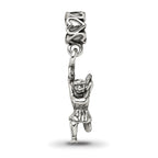 Sterling Silver 925 Cheerleader Dangle Bead with Antiqued Finish Solid Design